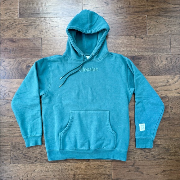 GUC Glossier Limited Edition Embroidered Soft Sage Teal Hoodie - Picture 2 of 8
